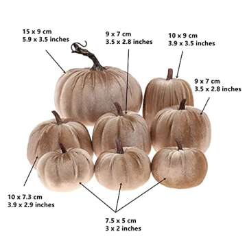 Gresorth 8pcs Assorted Size Fake Handmade Champagne Velvet Pumpkins Artificial Fall Harvest Halloween Decoration for Home Kitchen Farmhouse Thanksgiving Wedding Festival