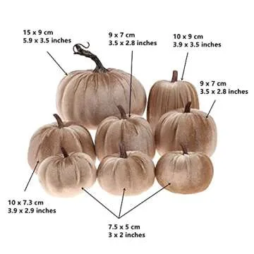 Gresorth 8pcs Assorted Size Fake Handmade Champagne Velvet Pumpkins Artificial Fall Harvest Halloween Decoration for Home Kitchen Farmhouse Thanksgiving Wedding Festival