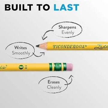 Ticonderoga Laddie Wood-Cased Pencils, 2 HB Soft, With Erasers, Yellow, 12 Count