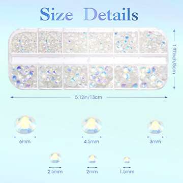 2000 Pieces Flat Back Gems Rhinestones 6 Sizes (1.5-6 Mm) Round Crystal Rhinestones with Pick up Twe...