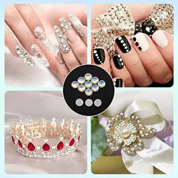 2000 Pieces Flat Back Gems Rhinestones 6 Sizes (1.5-6 Mm) Round Crystal Rhinestones with Pick up Tweezer and Rhinestones Picking Pen for Crafts Nail Clothes Shoes Bags DIY Art (White)