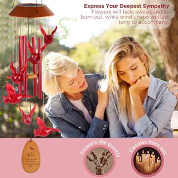 Red Cardinal Gifts for Women Grandma Solar Cardinal Wind Chimes for Mothers Day Decorations Cardinal Memorial Gifts for mom Garden Hook Hummingbird Solar Wind Chimes Outdoor