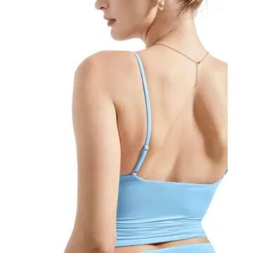 SUUKSESS Women Sexy Deep V Neck Sleeveless Fitted Basic Tops Y2K Going Out Crop Tank Top Camisole (Baby Blue,XS)