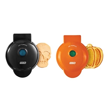 Dash Halloween Mini Waffle Maker Set - Skull and Pumpkin Designs for Creative Breakfasts
