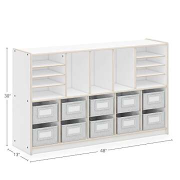 Guidecraft EdQ Shelves and 10 Bin Storage Unit- White: Display Shelf Storage Organizer for Home, School and Office; Wooden Book Cubby and Toy Shelf