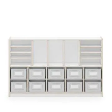 Guidecraft EdQ Shelves and 10 Bin Storage Unit- White: Display Shelf Storage Organizer for Home, School and Office; Wooden Book Cubby and Toy Shelf