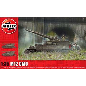 Airfix M12 GMC 1:35 WWII Military Tank Armor Plastic Model Kit A1372, Unpainted, Small