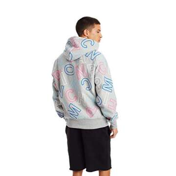 Champion Sweatshirt Reverse Weave, Hoodie for Mens, Multiple Graphics, Oxford Gray Heather/Word SOP C2-551280, Small