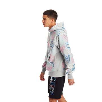 Champion Sweatshirt Reverse Weave, Hoodie for Mens, Multiple Graphics, Oxford Gray Heather/Word SOP C2-551280, Small