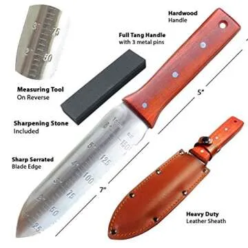 Black Iron Hori Hori Garden Knife [7 Inches, Japanese Stainless Steel] Durable Gardening Tool for We...