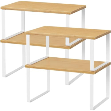 NEX Stackable Bamboo Kitchen Cabinet Organizer Set of 4