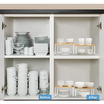 NEX Stackable Bamboo Kitchen Cabinet Organizer Set of 4