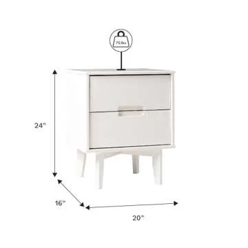 Walker Edison Furniture AZR2DSLNSWH Solid Wood 2-Drawer Groove Handle End Side Table Nightstand with Storage, 24" H, White