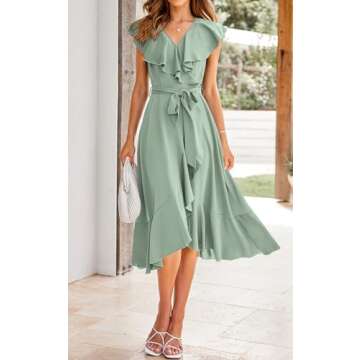 PRETTYGARDEN Women's 2025 Summer Wrap Maxi Dress Casual Boho Deep V Neck Short Sleeve Ruffle Hem Spl...