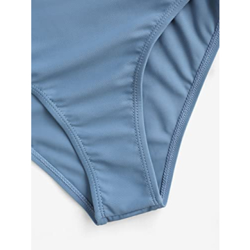 ZAFUL Women's Criss Cross High Waisted Bikini Cinched Tie Two Piece Tankini Solid Padded Swimsuit Light Blue 2XL