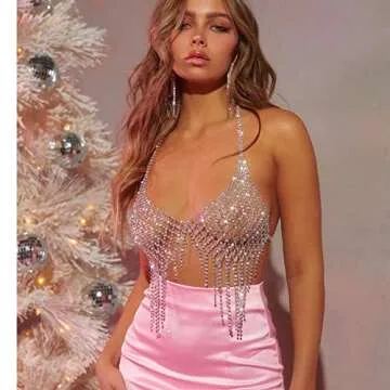 StoneFans Tassel Rhinestone Chest Chain Bra Body Jewelry for women Sexy Silver Bikini Bra Body Chains Underwear Party (Silver1)