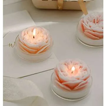 Rose Flower Shaped Scented Candle,Handmade Aroma Soy Wax Decorative Candle for Table Photo Prop Birthday Gift,Prefect for Meditation Stress Relief Mood Boosting Bath Yoga (Pink)