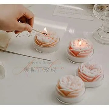 Rose Flower Shaped Scented Candle,Handmade Aroma Soy Wax Decorative Candle for Table Photo Prop Birthday Gift,Prefect for Meditation Stress Relief Mood Boosting Bath Yoga (Pink)
