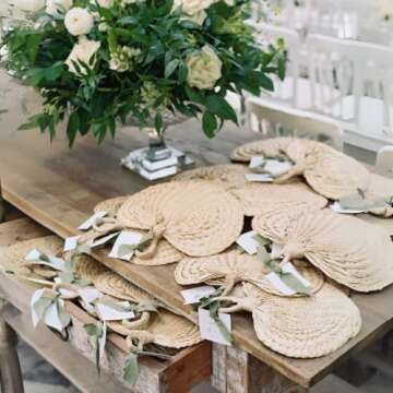 Koyal Natural Raffia Hand Fans - Stylish Wedding Favors
