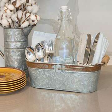 Stonebriar Rustic Metal Oval Bucket for Home Decor