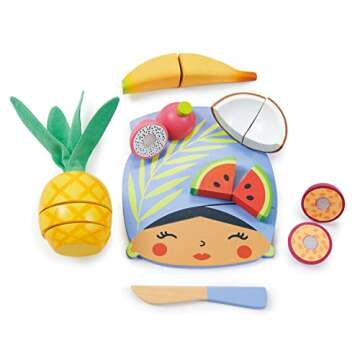 Tender Leaf Toys - Tropical Fruit Chopping Board - Wooden Play Food Set with 6 Choppable Fruits, Woo...