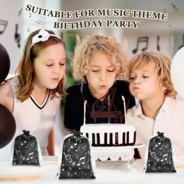 Wesnoy 24 Pcs Music Notes Gift Bags Musical Note Drawstring Treat Bag Music Decorations Party Favor for Musician Gifts Social Media Musical Party Supplies(5 x 7,White on the Black)
