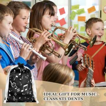 Wesnoy 24 Pcs Music Notes Gift Bags Musical Note Drawstring Treat Bag Music Decorations Party Favor for Musician Gifts Social Media Musical Party Supplies(5 x 7,White on the Black)