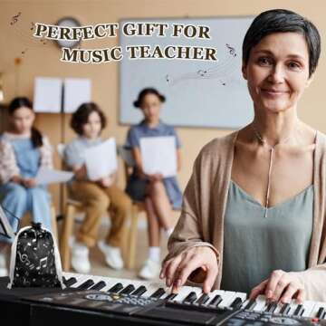 Wesnoy 24 Pcs Music Notes Gift Bags Musical Note Drawstring Treat Bag Music Decorations Party Favor for Musician Gifts Social Media Musical Party Supplies(5 x 7,White on the Black)