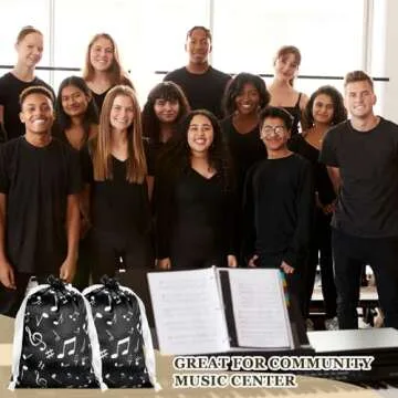 Wesnoy 24 Pcs Music Notes Gift Bags Musical Note Drawstring Treat Bag Music Decorations Party Favor for Musician Gifts Social Media Musical Party Supplies(5 x 7,White on the Black)