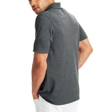 Hanes Men's Short Sleeve X-Temp W/ FreshIQ Polo, Charcoal Heather, X-Large