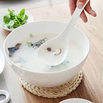 QINLANG 60 Ounces Large Soup Bowls Set - Off-White Porcelain