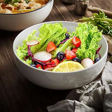 QINLANG 60 Ounces Large Soup Bowl, 8 Inches Pho Bowls, Large Ramen Bowls Set of 3, Off-White Porcelain Big Serving Bowls for Salad and Kitchen