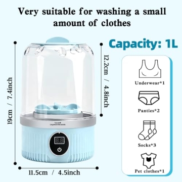 KiiDAS Portable Mini Washing Machine - 2025 Upgraded Washer for Underwear, Bra, Socks - Rechargeable...