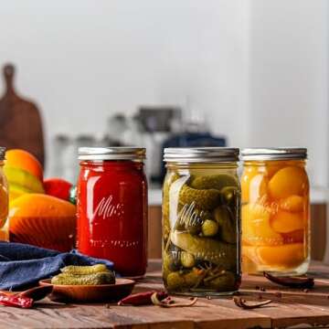 Wide Mouth Mason Jars 32 oz - 12 Pack Large Glass Mason Jars with Airtight Lids and Bands, 1 Quart Mason Jars for Pickling, Canning, Fermenting and Food Storage, Microwave & Dishwasher Safe