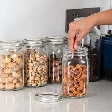 Wide Mouth Mason Jars 32 oz - 12 Pack Large Glass Mason Jars with Airtight Lids and Bands, 1 Quart Mason Jars for Pickling, Canning, Fermenting and Food Storage, Microwave & Dishwasher Safe