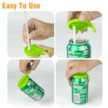2 Color Soda Can Lids with Straw- Set of 2, Reusable pop can lids for Canned,BPA-Free Can Covers for Soda, Leak-Proof Design(Green & Grey)