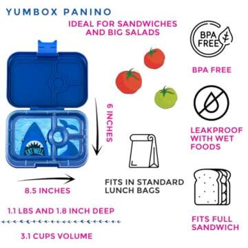 Yumbox Panino Leakproof Bento Lunch Box Container for Kids & Adults (Surf Blue Shark)