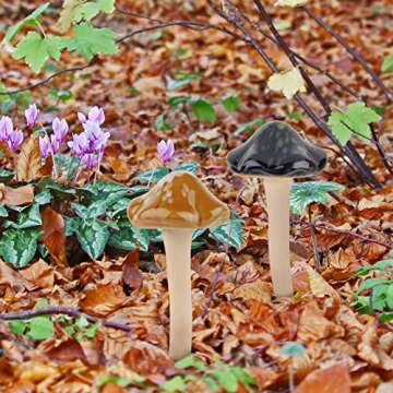 Exttlliy 8Pcs Ceramic Garden Mushrooms Figurine Decorative Plants Stakes Accessories Lawn Ornaments Statue for Outdoor (Random Color) (Blooming-1)