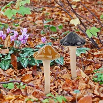 Exttlliy 8Pcs Ceramic Garden Mushrooms Figurine Decorative Plants Stakes Accessories Lawn Ornaments Statue for Outdoor (Random Color) (Blooming-1)