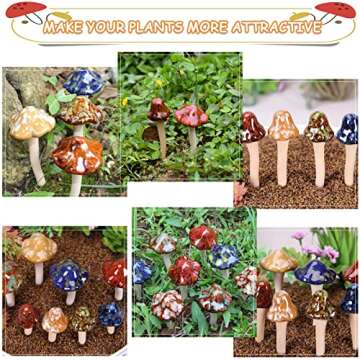Exttlliy 8Pcs Ceramic Garden Mushrooms Figurine Decorative Plants Stakes Accessories Lawn Ornaments Statue for Outdoor (Random Color) (Blooming-1)