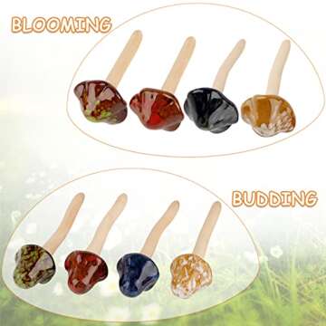 Exttlliy 8Pcs Ceramic Garden Mushrooms Figurine Decorative Plants Stakes Accessories Lawn Ornaments Statue for Outdoor (Random Color) (Blooming-1)