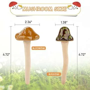 Exttlliy 8Pcs Ceramic Garden Mushrooms Figurine Decorative Plants Stakes Accessories Lawn Ornaments Statue for Outdoor (Random Color) (Blooming-1)