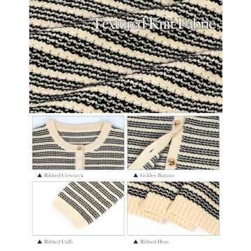 Blooming Jelly Women's Striped Cardigan Sweaters Dressy Casual Chunky Coats Crew Neck Button Down Jackets 2024 Fall Fashion Outfits (Apricot,Small)