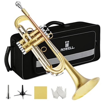 ROWELL Trumpet Standard Bb Trumpet Set Professional Brass Trumpet for Beginners with Deluxe Hand Cas...