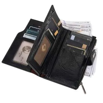 Wrangler Wallet for Women Bifold Card Holder with Zipper Pocket Ladies Clutch Purse with ID Window Black