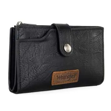 Wrangler Wallet for Women Bifold Card Holder with Zipper Pocket Ladies Clutch Purse with ID Window Black