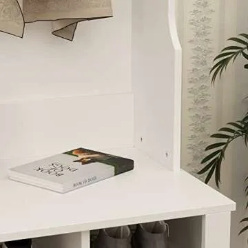 Homsee Extra Wide Modern Hall Tree with Storage Bench, 4-in-1 Entryway Bench with Coat Rack, Tall Hall Tree with 6 Metal Hooks, Shelves & 18 Storage Cubes for Hallway, Living Room, White