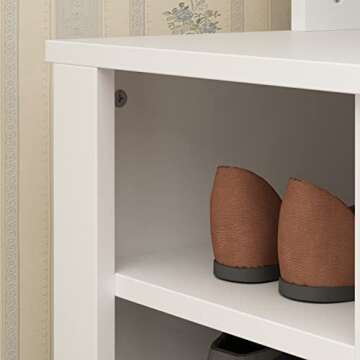 Homsee Extra Wide Modern Hall Tree with Storage Bench, 4-in-1 Entryway Bench with Coat Rack, Tall Hall Tree with 6 Metal Hooks, Shelves & 18 Storage Cubes for Hallway, Living Room, White