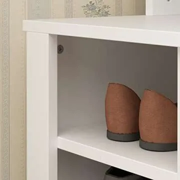 Homsee Extra Wide Modern Hall Tree with Storage Bench, 4-in-1 Entryway Bench with Coat Rack, Tall Hall Tree with 6 Metal Hooks, Shelves & 18 Storage Cubes for Hallway, Living Room, White