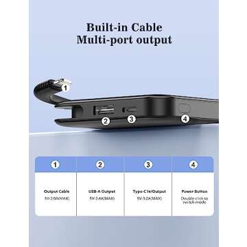 TG90° Mini Power Bank 4500mah Portable Charger with Built in Cable, Ultra Compact Battery Pack Portable Phone Charger Compatible with iPhone 13/13 Pro/12/12 Pro/11/11 Pro Max/X/XR